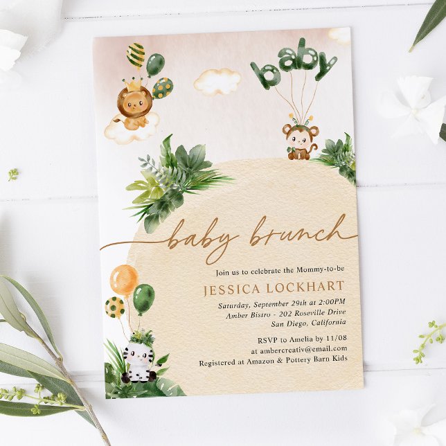 Convites Diversão Tropical Selgle Safari Girl Baby BrunChá (Criador carregado)