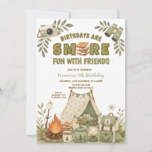 Convites Diversão Verde com S'more e Amigos no Aniversário