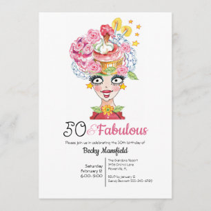 Convites Divertido 50 e fabulosa Lady Hat Multi-Rosa