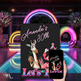 Convites Divertido Aniversário de Neon Coquetel Let's Get L