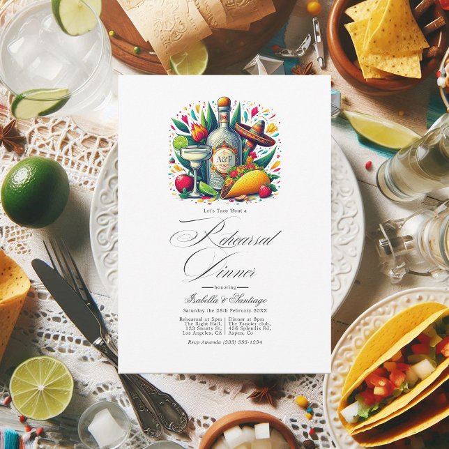 Convites Divertido Fiesta "Taco de Vamos sobre um Janto de  (Fun Fiesta "Let's Taco 'Bout a Rehearsal Dinner" Invitation)