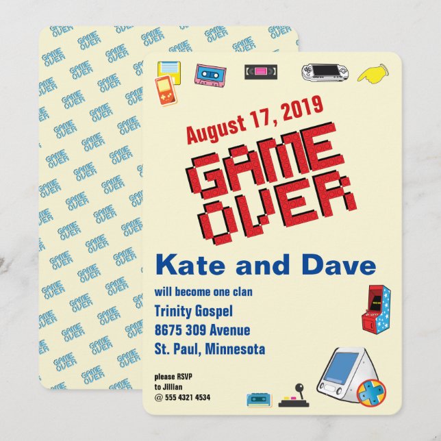 Convites Divertido Jogador de Vídeo Retro 🎮 Casamento (Frente/Verso)