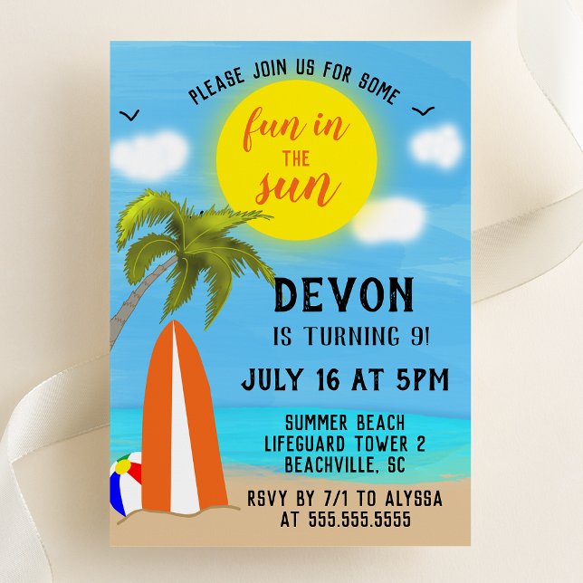 Convites Divertido na Festa de aniversário Sun Beach (Fun in the Sun - Beach Themed Birthday Party Invitation)