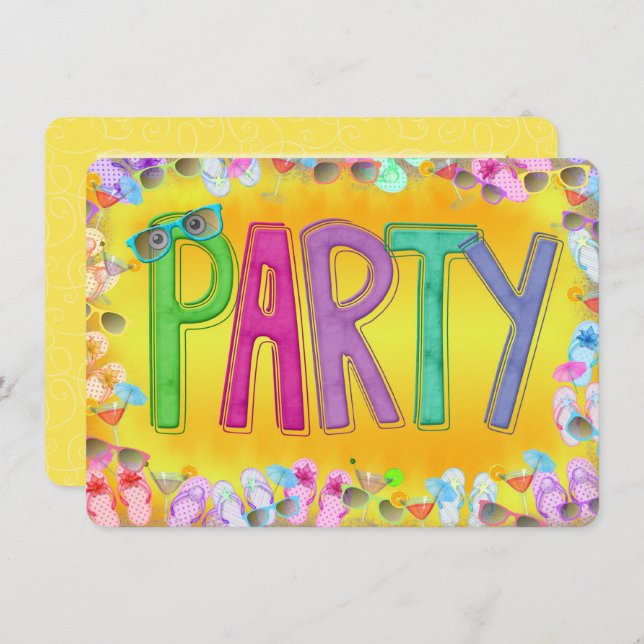 Convites Divertido na festa do sol (Frente/Verso)