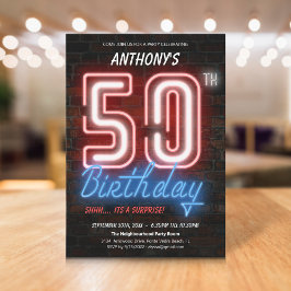 Convites Divertido Neon Retro Surpresa 50ª Festa de anivers