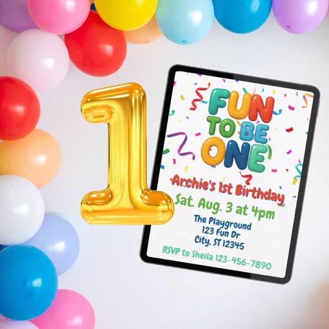 Convites Divertido ser Um, Confetes Coloridos 1º Aniversári (Criador carregado)