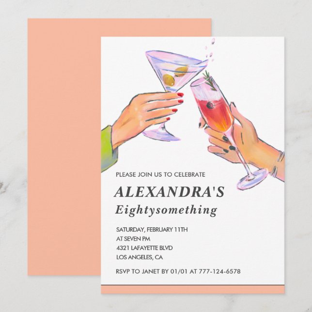 Convites Divião Rosa Dourado Cocktail Champanhe 83º anivers (Frente/Verso)