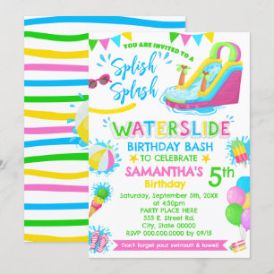 Convites Dividir Festa de Piscina Rosa de Aniversário com L