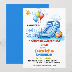 Convites Dividir Parada de Piscina Espalhada Waterslide Ani