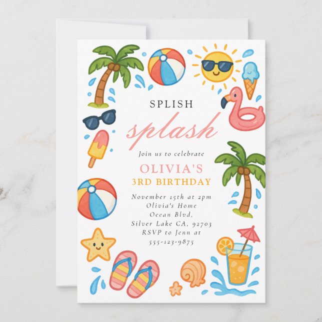 Convites Dividir Piscina de apresentação - Festa de anivers (Frente)