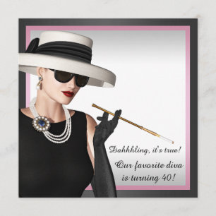 Convites Divina Elegante Rosa e Preto Aniversário de 40 ano