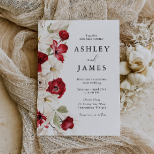Convites Divine Bloom: Casamento Floral Gordo Branco e Verm