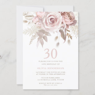 Convites Divine Blush Pink Roses aniversário de 30 anos
