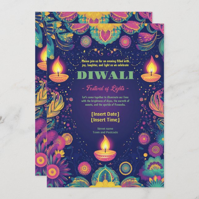 Convites Divine Diwali Harmony (Frente/Verso)