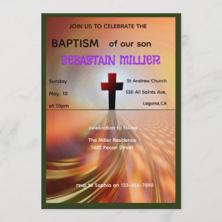 Convites Divine Horizon Abstract Cross Baptism Invite