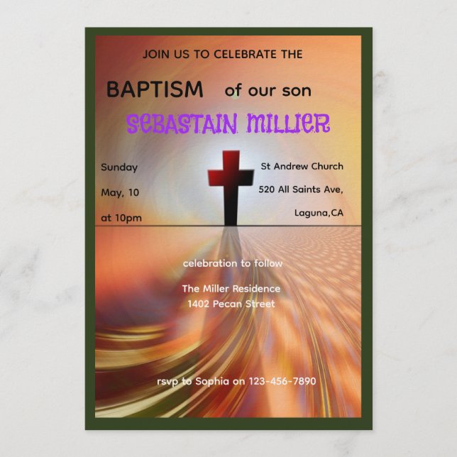 Convites Divine Horizon Abstract Cross Baptism Invite (Frente)