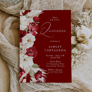 Convites Divino Bloom Gorgeous Red White Floral Quinceanera