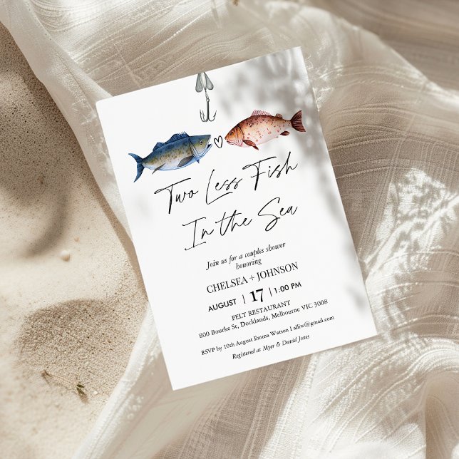 Convites Divirta-Se Com Menos Dois Peixes No Chá De Casais  (Funny Two Less Fish In The Sea Couples Shower Invitation, Fish Hook Couples Shower Invite Fun )