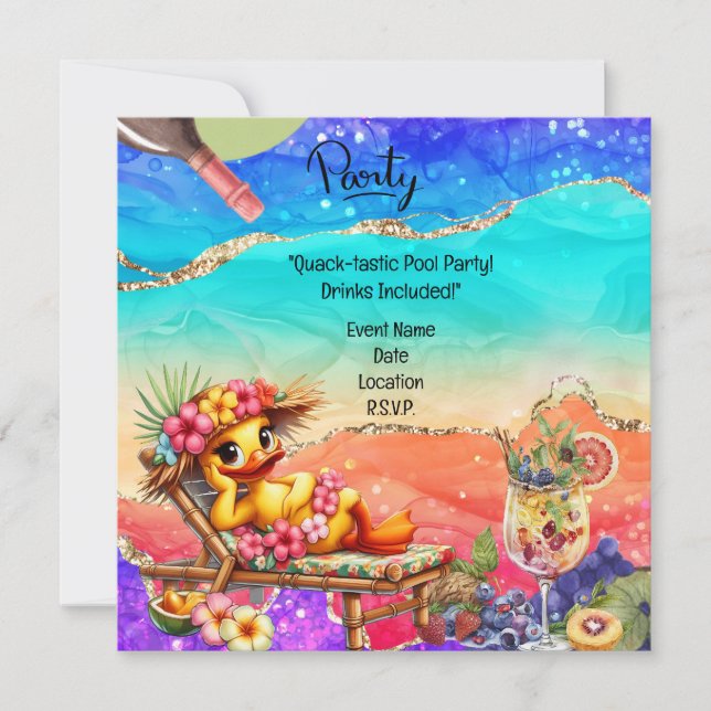 Convites "Divirta-se: Festa de Piscina de Pato com Bebidas! (Frente)