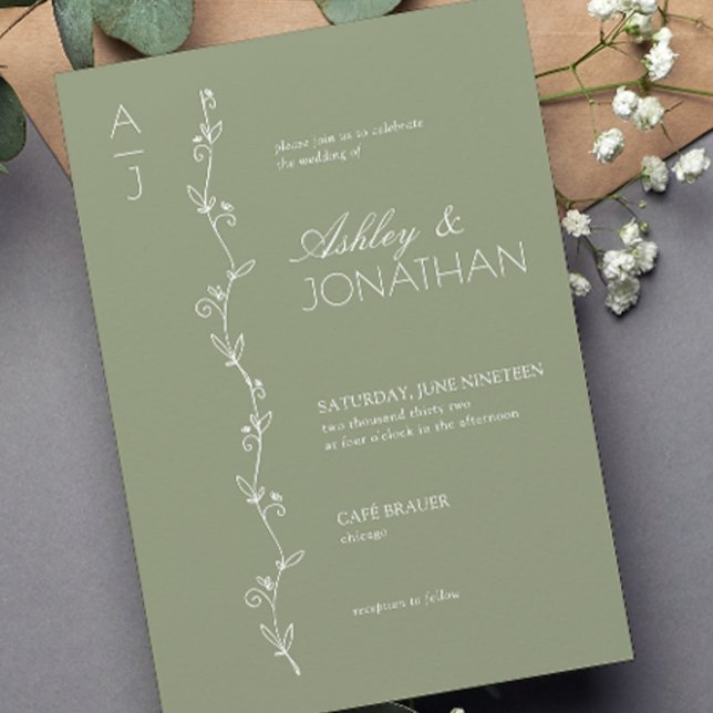 Convites Divisor Botânico Moderno Casamento Verde (Criador carregado)