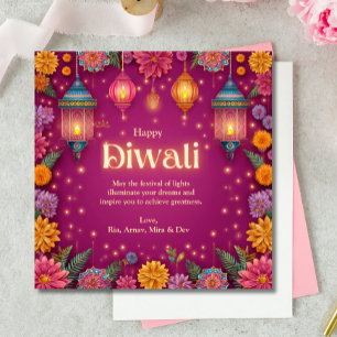 Convites Diwali cor-de-rosa Lâmpada Festiva