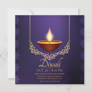 Convites Diwali Deep Purple Diya Dourado Trim