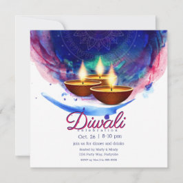 Convites Diwali Diyas Blue Paint Wash