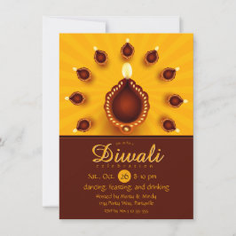 Convites Diwali Diyas com Raios Amarelos