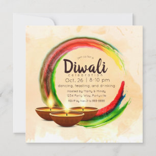 Convites Diwali Diyas Watercolor Circle