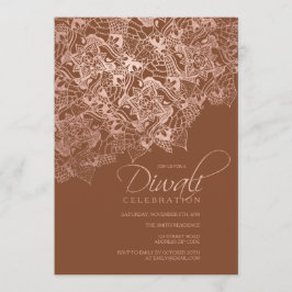 Convites Diwali typography faux rosa gold mandala Brown