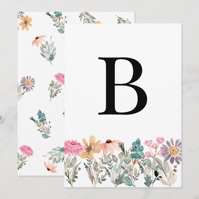 Convites DIY Wildflower Event - Letra numérica/Bunting (Frente/Verso)