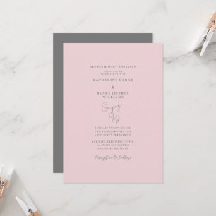 Convites Dizendo Sim Rosa & Cinza Casamento Elegante