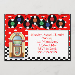 convites do aniversário do jukebox do rolo da