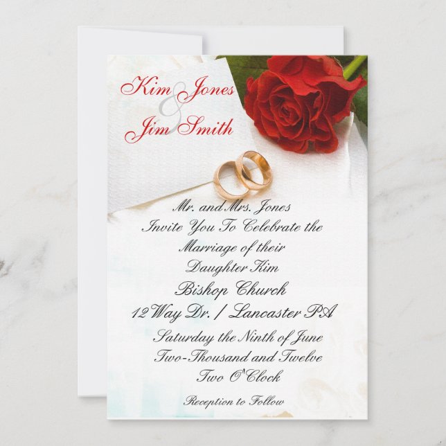 convites do casamento da rosa vermelha (Frente)