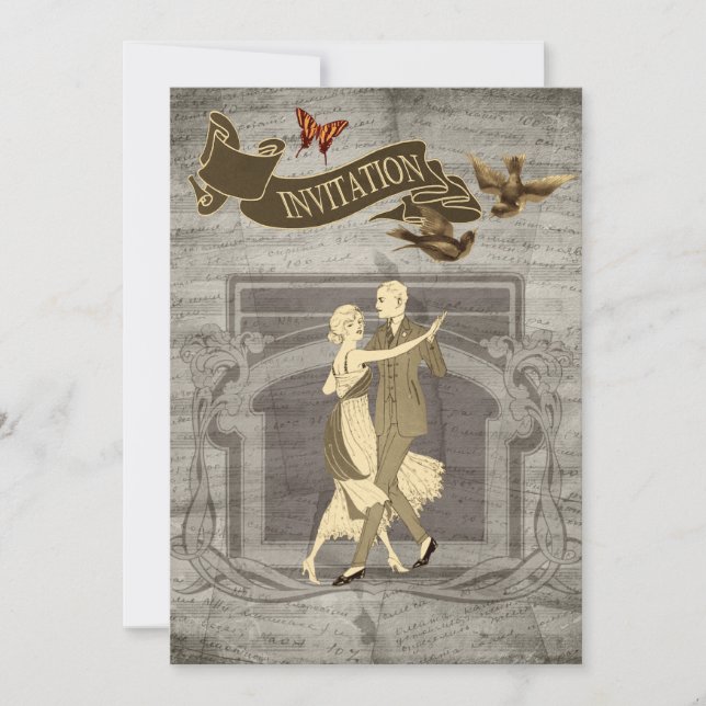 Convites do casamento do casal do vintage (Frente)