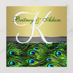 Convites do casamento do pavão do verde Dourado &