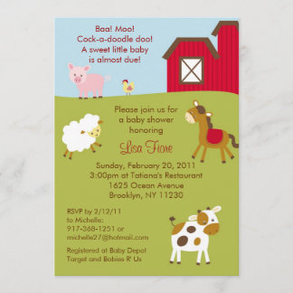 Convites do chá de fraldas do animal de fazenda do