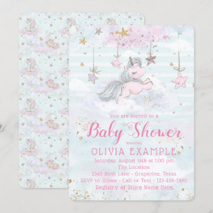Convites do chá de fraldas do unicórnio da menina
