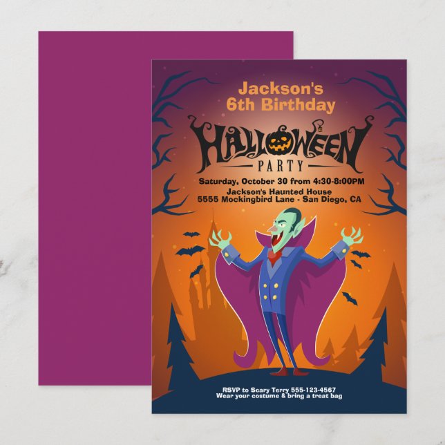 Convites do Contador de Aniversários do Halloween  (Frente/Verso)