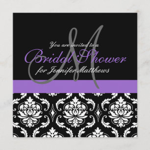 Convites do damasco do monograma do chá de panela