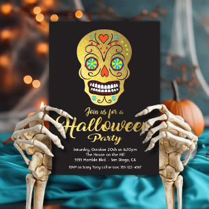 Convites do Gold Foil Skull Halloween Party