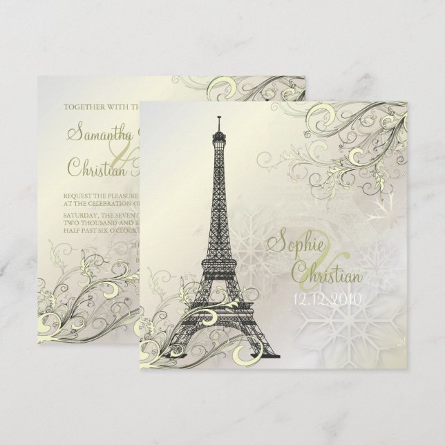 CONVITES DO PixDezines EIFFEL PARIS+SNOWFLAKES (Frente/Verso)