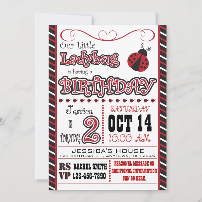 Convites do segundo aniversário do joaninha (Frente)