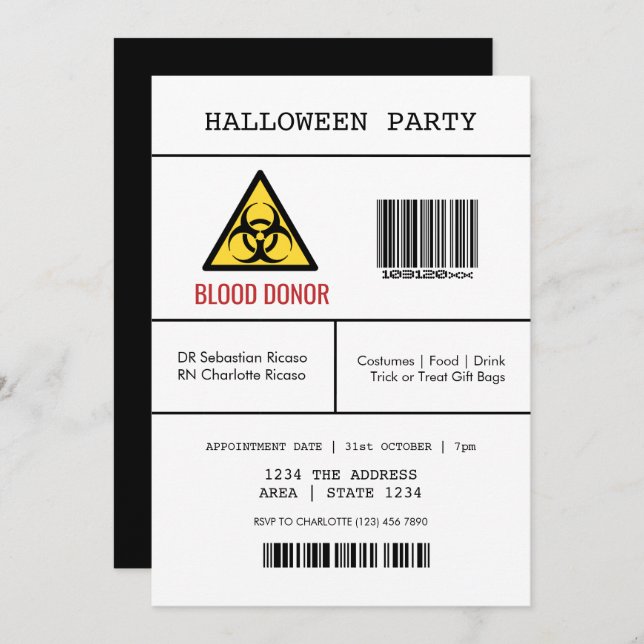 Convites Doador de Sangue Perigoso do Partido Halloween (Frente/Verso)