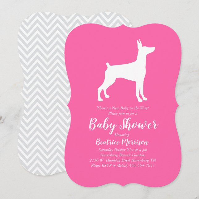 Convites Doberman Pinscher Chá de fraldas Cachorro Rosa (Frente/Verso)