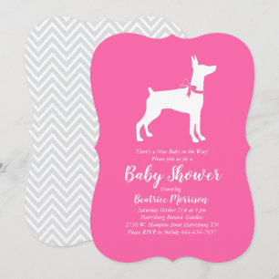 Convites Doberman Pinscher Chá de fraldas Cachorro Rosa