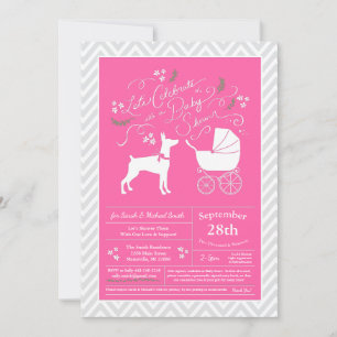 Convites Doberman Pinscher Dog Chá de fraldas Rosa Girl Dob