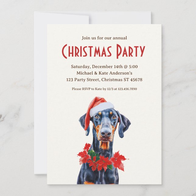 Convites Doberman Pinscher Santa Hog Festa de Natal (Frente)