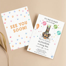 Convites Dobermann Pawty Puppy Birthday Pink