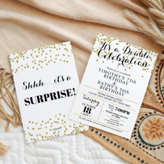 Convites Doble Celebration Confetti Faux Gold Invitation